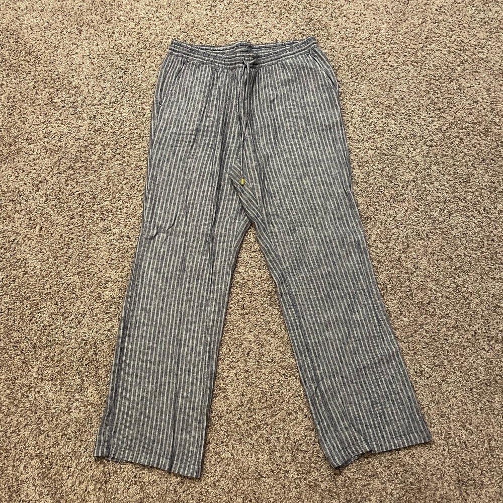 Wide leg chambray striped linen pants, size medium